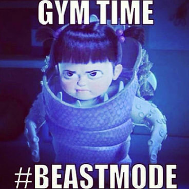 Boo from Monsters, Inc. Dressed as a monster with Gym Time #BEASTMODE